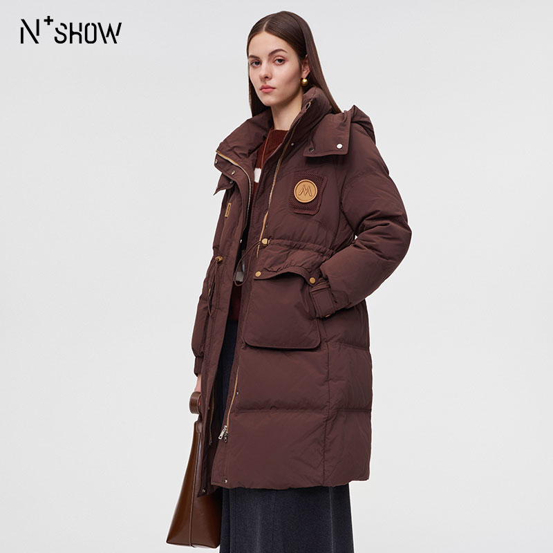 朗香咖色中长工装羽绒服