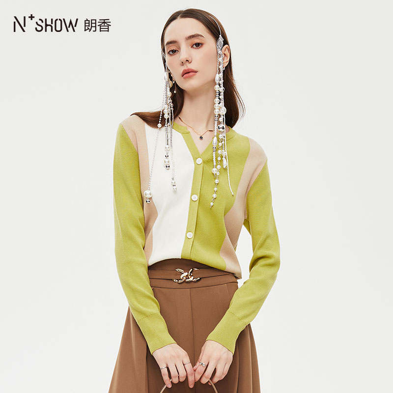 朗香秋季新品法式拼色针织开衫