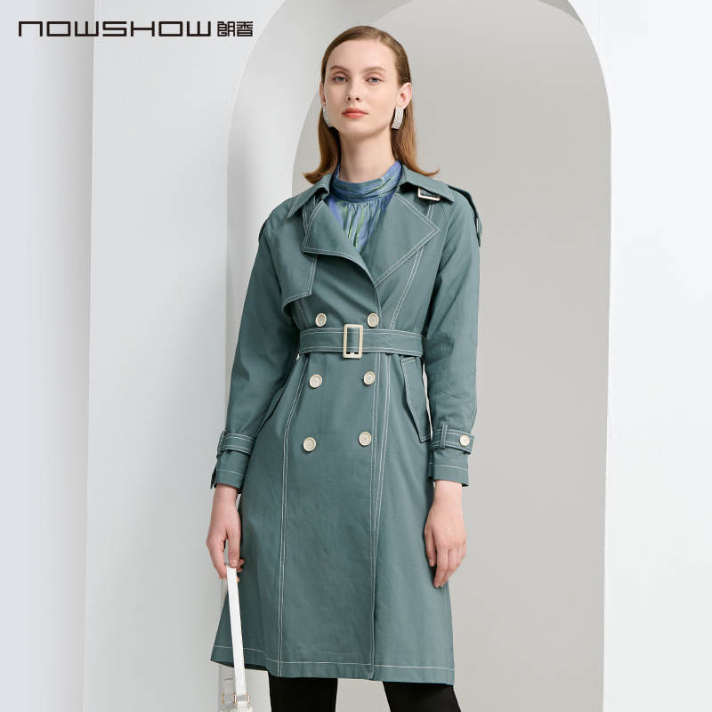 NOWSHOW朗香蓝绿色切明线风衣213