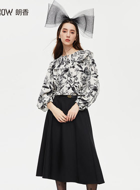 NOWSHOW朗香秋季新品法式复古艺术印花长袖衬衫233063