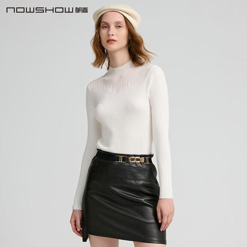 nowshow朗香白色欧根纱毛衫