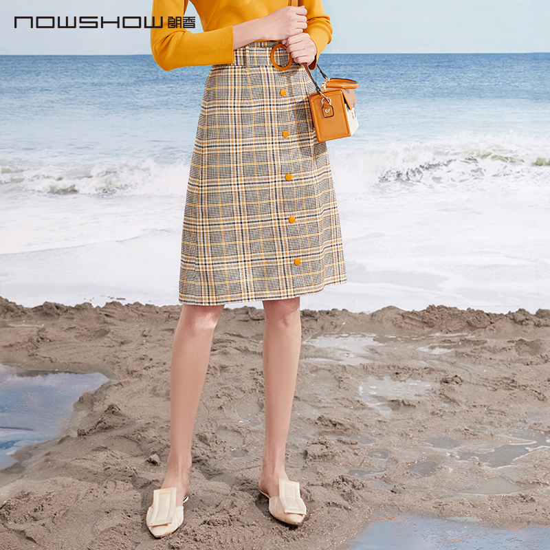 nowshow朗香黄格子半裙