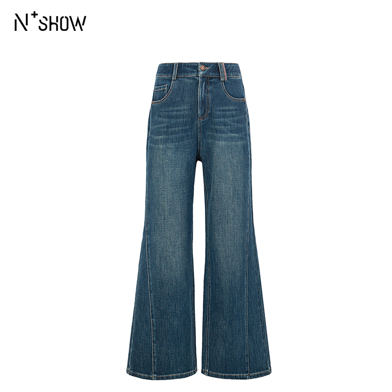 朗香秋季韩版高腰阔腿拖地牛仔裤