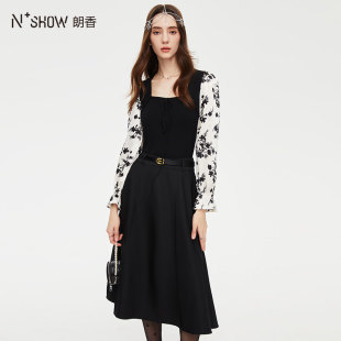 NOWSHOW朗香秋季新品优雅拼接气质方领短上衣233062