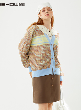 NOWSHOW朗香秋季新品法式撞色针织开衫外套223027