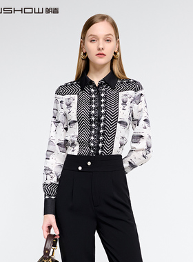 NOWSHOW朗香黑色复古印花气质衬衫221011
