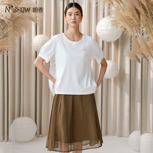 NOWSHOW朗香夏季新品廓形宽松拼接小爱心短袖T恤242109
