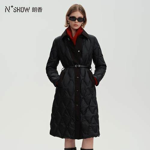 朗香黑色轻盈保暖中长款羽绒服