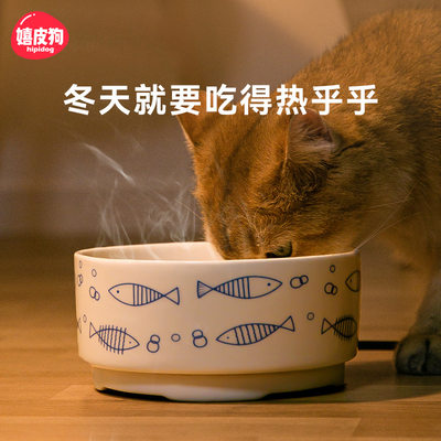 猫咪恒温饮水机陶瓷加热饮水器猫水器狗狗喂食喝水器不湿嘴宠物碗