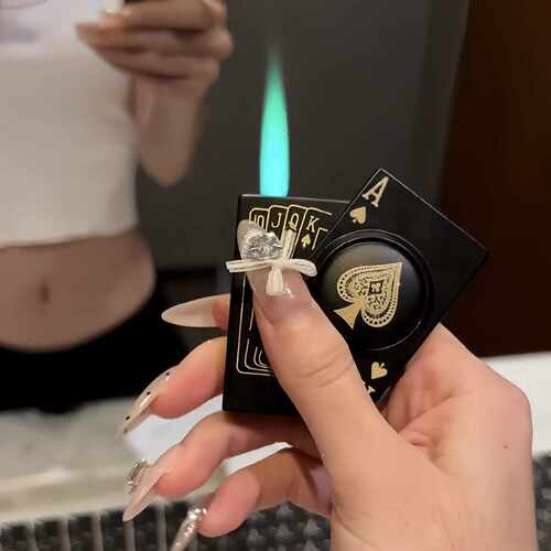 旋转侧滑麻将造型防风打火机绿色火焰创意炫酷国潮网红送男友礼物