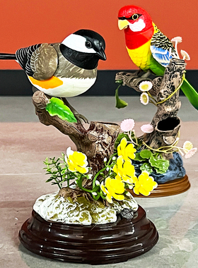 仿真煤山雀声控鹦鹉儿童感应小鸟玩具玄关桌面摆件鱼缸造景装饰品