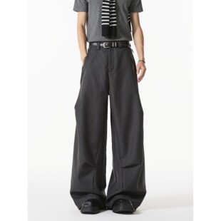 褶皱伞兵西裤男夏季薄款宽松直筒休闲裤子高级感痞帅潮牌阔腿长裤