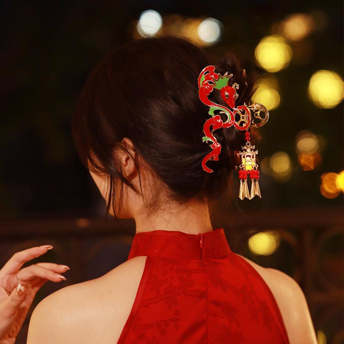 中秋节高级感抓夹敦煌会发光宫灯本命年发饰高级鲨鱼夹礼物