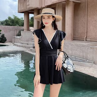 遮肉防走光平角裤 新款 游泳衣女保守遮肚显瘦裙式 连体大码 温泉 时尚