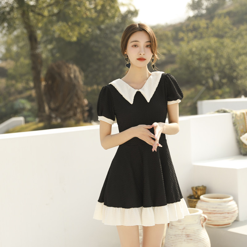 泳衣学院风复古法式娃娃领遮肚显瘦小胸可爱学生仙女范连体游泳装