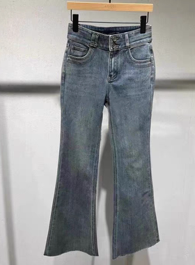 艾家商场同款2025春新款时尚百搭高腰显瘦微喇牛仔裤女123225