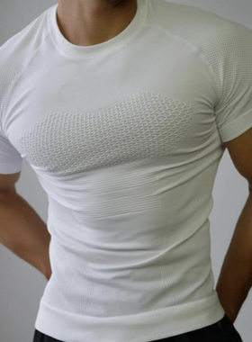肌肉显大兄弟男士训练运动健身服无缝短袖T恤男式弹力速干紧身衣t