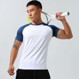 夏季薄拼色男款弹力速干紧身衣短袖男t恤运动上衣训练健身衣修身T