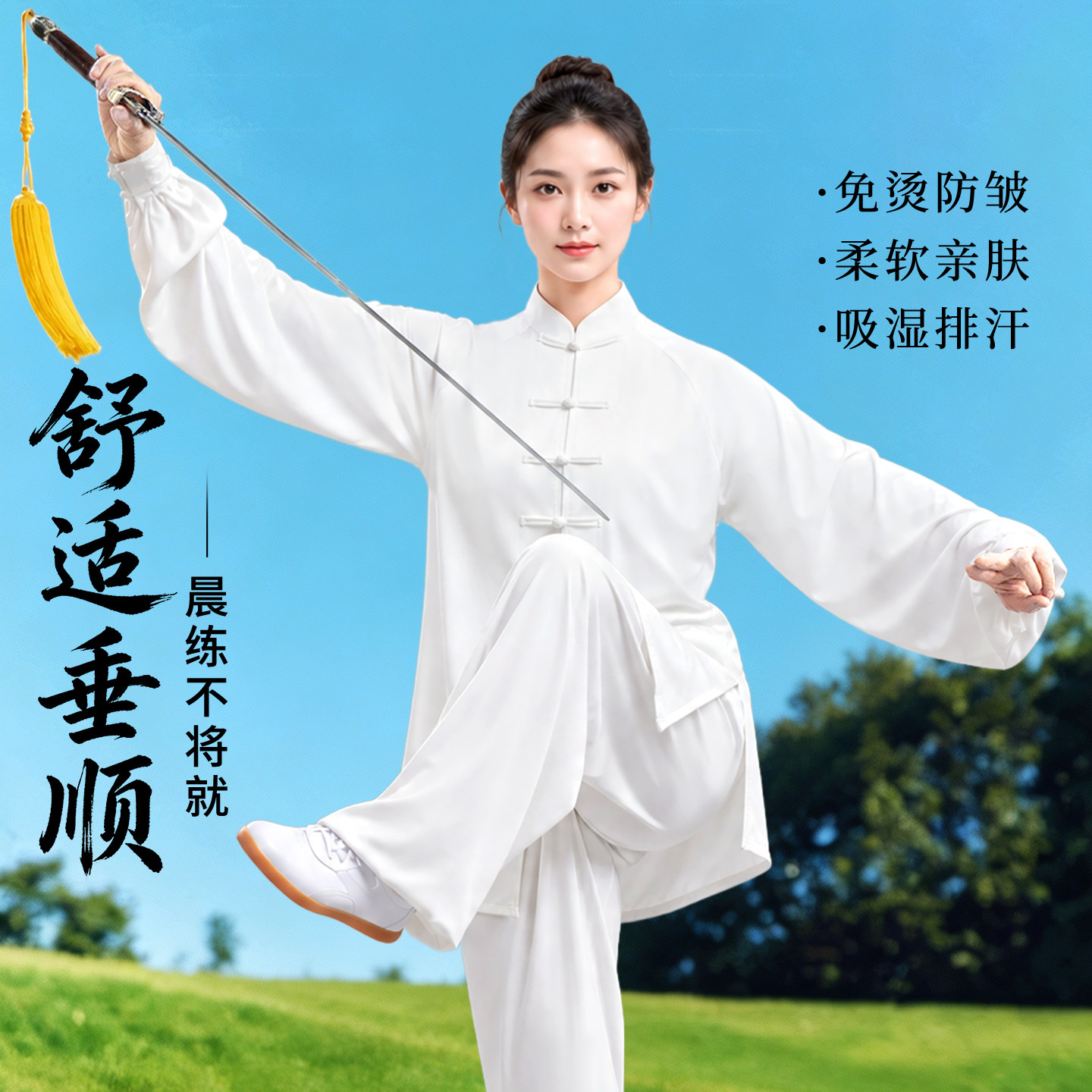 垂顺高弹太极服！透气亲肤！										