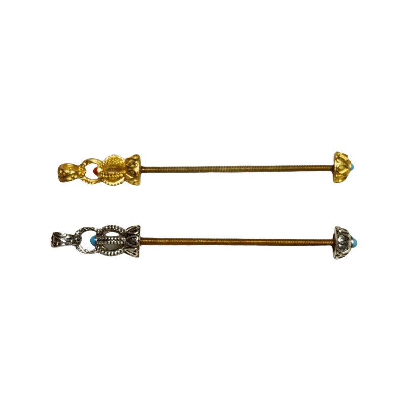 砂金色银色铜质皇冠花托螺纹杆连接扣头玛瑙勒子圆珠天珠空托配饰