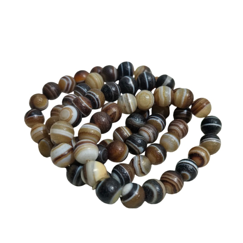 风化型天然缠丝玛瑙圆珠药师手串