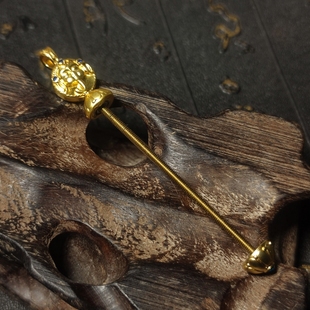 砂金色铜质象神花托螺纹杆连接万能扣头玛瑙勒子圆珠天珠空托配饰