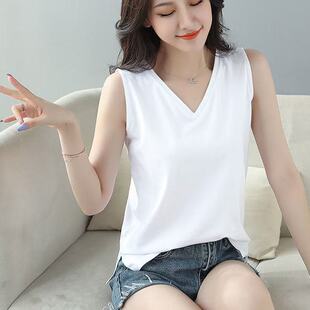 打底衫 300斤胖mm宽松无袖 百搭V领背心女内穿吊带衫 韩版 潮 上衣夏季