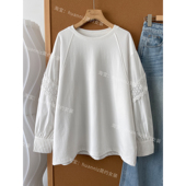 女 白色娃娃衫 春韩风超美蕾丝花边拼接长袖 T恤圆领宽松减龄灯笼袖