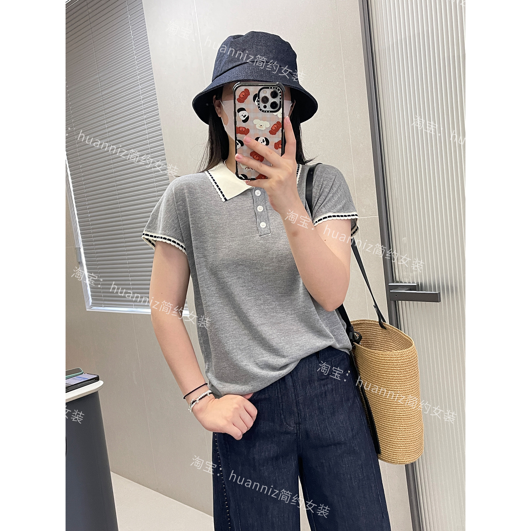 花边绣花小翻领天丝亚麻针织衫夏季薄款polo衫飞飞袖短袖T恤上衣
