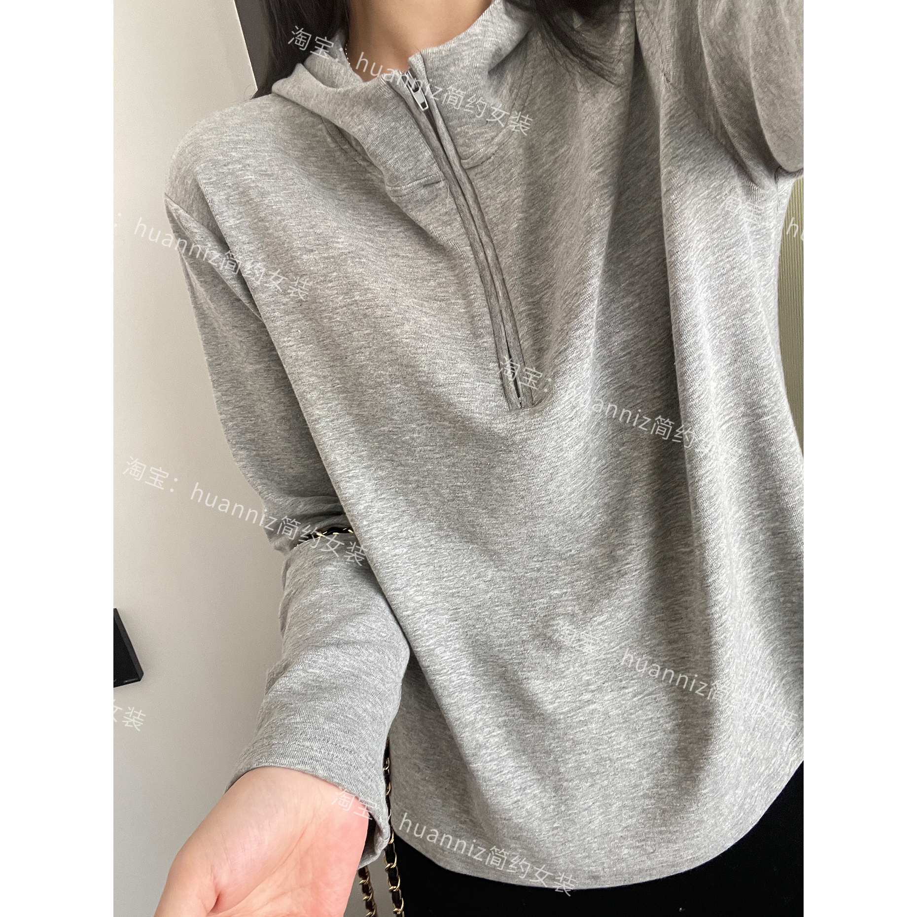 柔软慕斯棉半拉链连帽卫衣T恤