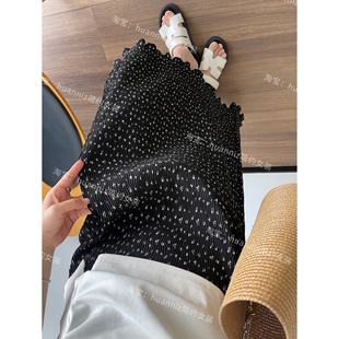 法式黑底碎花半身裙女26夏季新款轻盈压褶垂感百褶裙女气质长裙