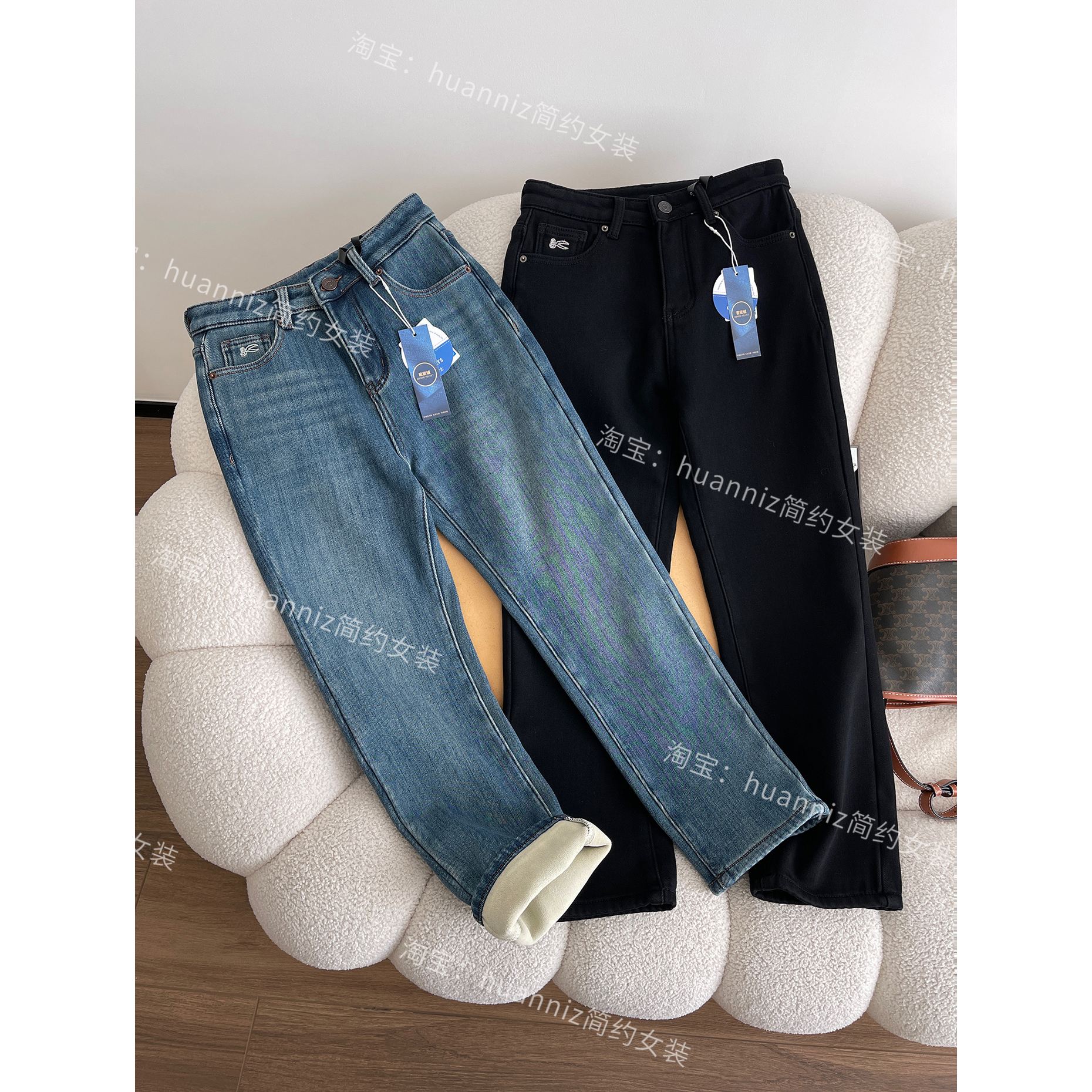 密密绒厚实小直筒法棍裤牛仔裤