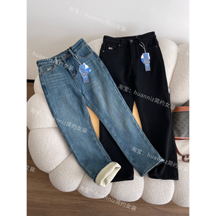 密密绒厚实小直筒法棍裤冬季新款显瘦保暖不臃肿修身九分女牛仔裤