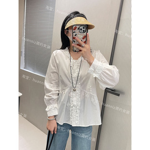 温柔风甜美V领木耳花边小衫 25秋季 法式 衬衫 女长袖 显瘦小众娃娃衫