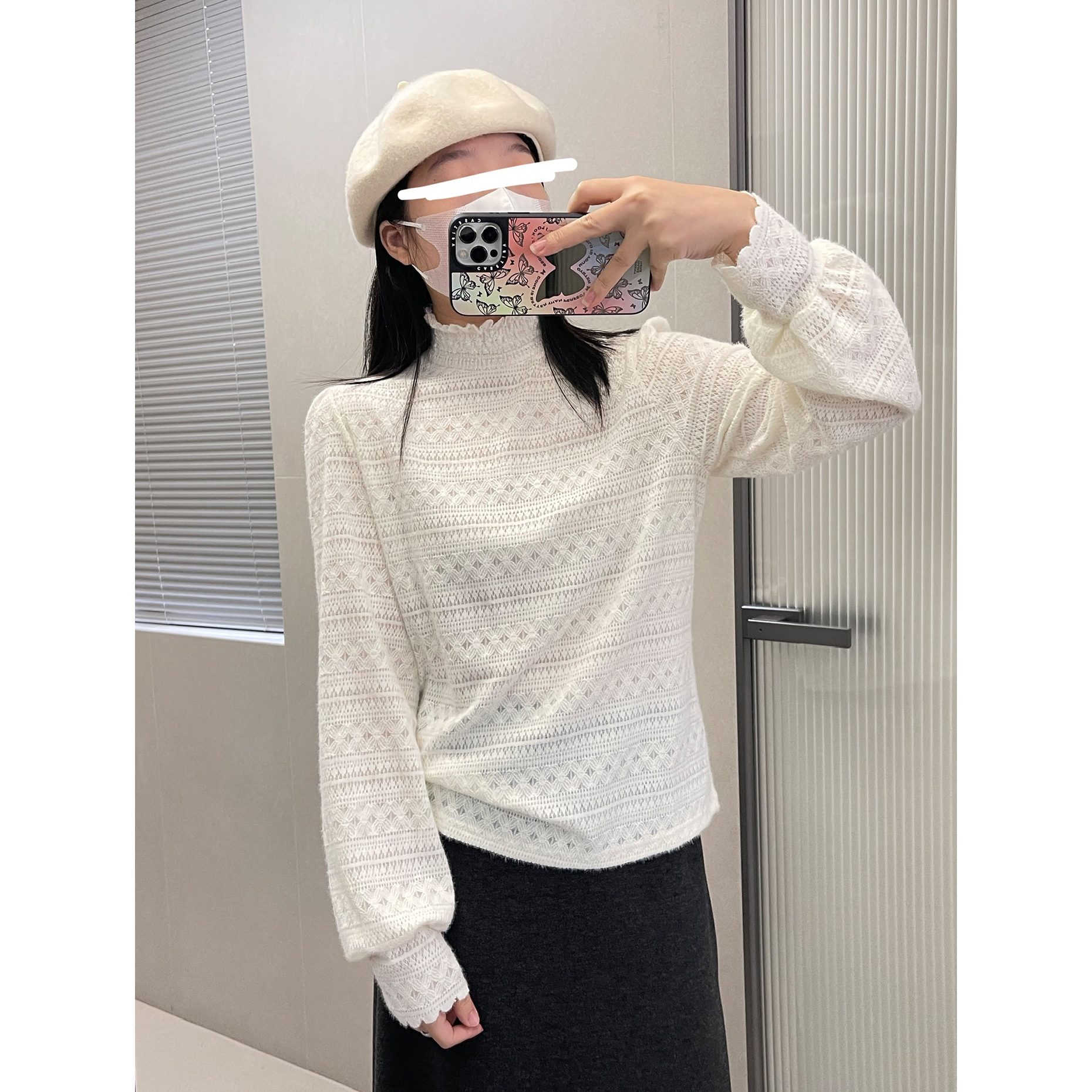 宫廷风木耳边绒感蕾丝打底衫