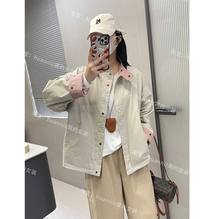 2025秋季 外套港风宽松休闲短夹克上衣女 小众设计感撞色小立领工装