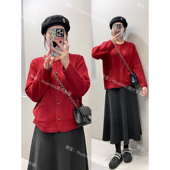 新年红氛围感小香风圆领单排扣毛衣加厚百搭针织衫 开衫 韩系上衣女