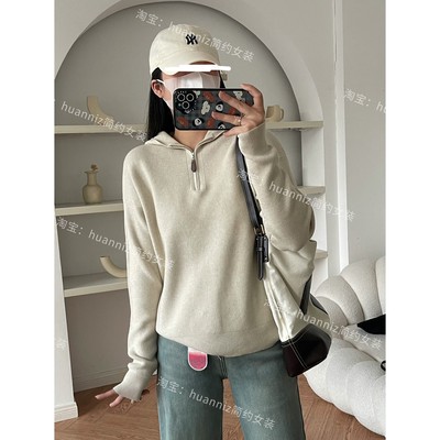 冬季连帽半拉链套头毛衣针织衫