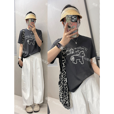 植绒印花小马短袖T恤夏季女