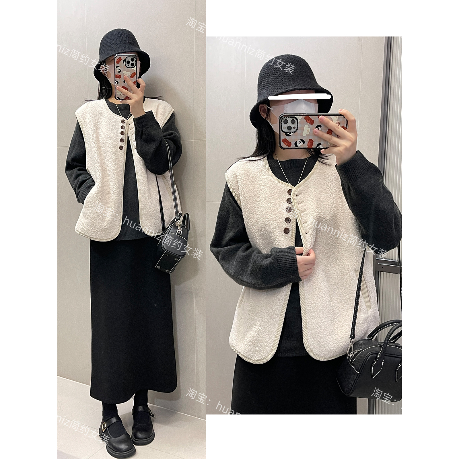 秋冬韩系保暖米色羊羔毛马甲