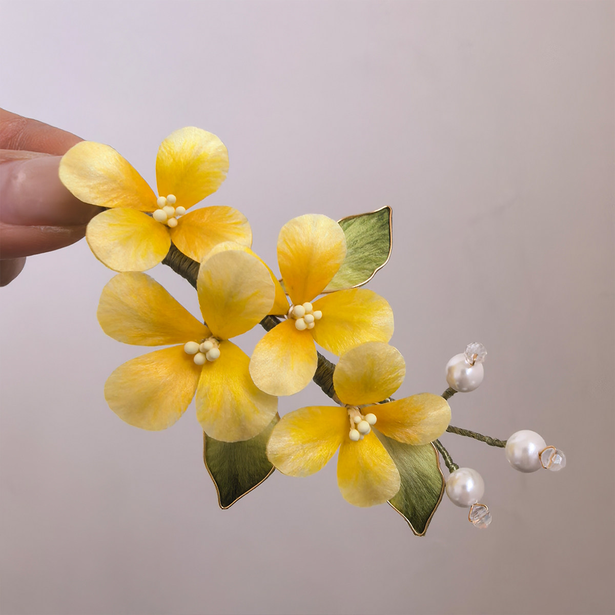 非遗手工绒花蚕丝桂花发夹古风仙女侧边夹发饰汉服发簪步摇发钗