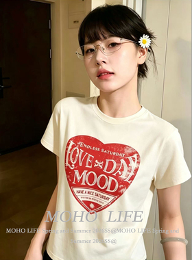 爱心字母印花短袖T恤衫女ins夏季新款修身显瘦设计感正肩白色上衣