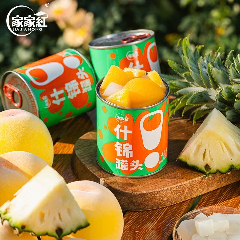 家家红新鲜水果什锦罐头300g黄桃菠萝椰果整箱即食零食