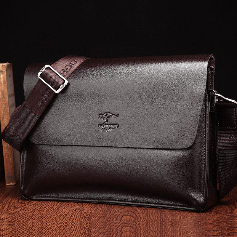 真澳袋鼠男包单肩包男士背包真皮斜挎包牛皮横款商务休闲公文包