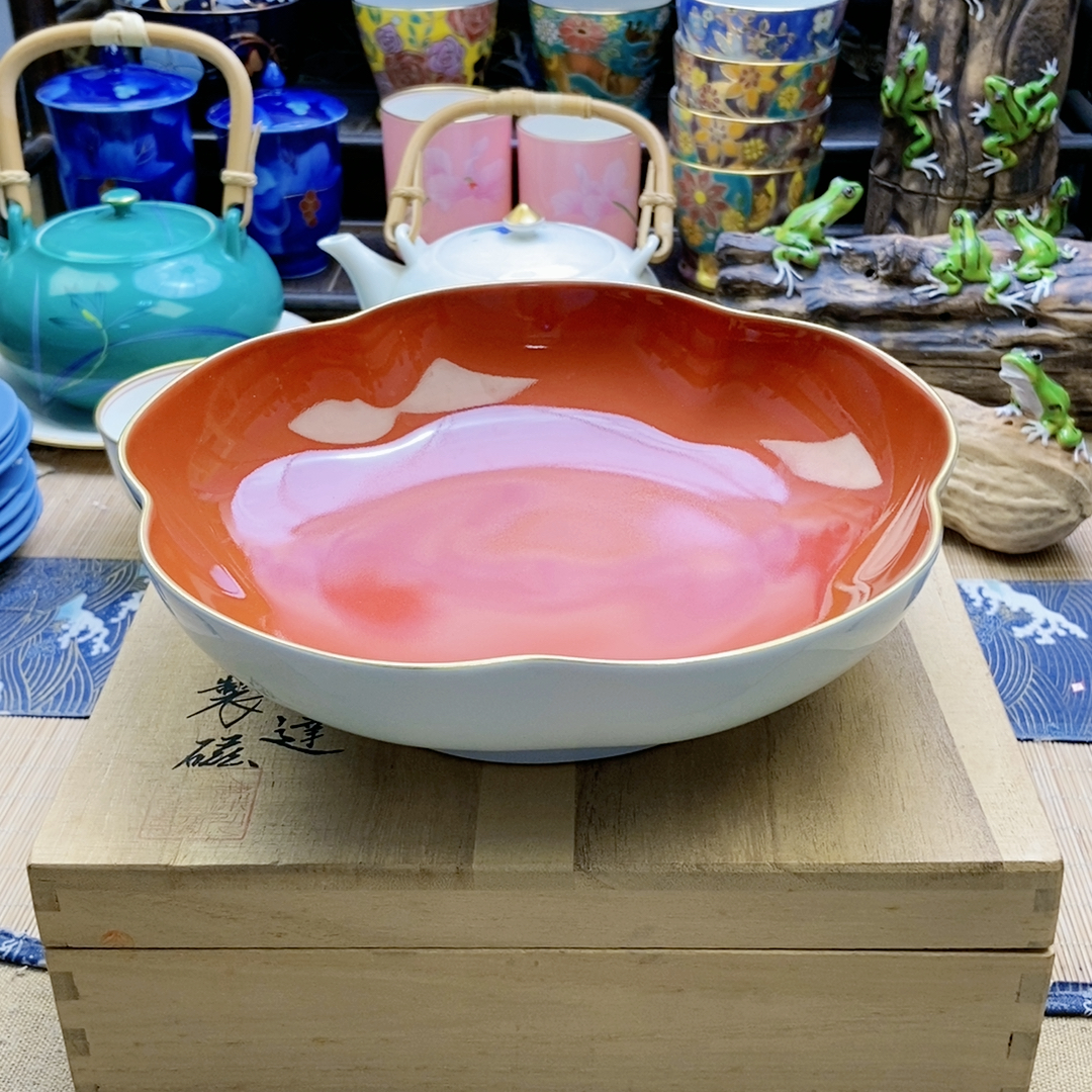 大漏！稀有款！深川赤绘町大钵 梅花器形 木盒 孤品 特价