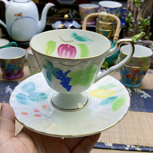 大漏!高品!香兰社水果画片高足咖啡杯 带盒 微微窑点