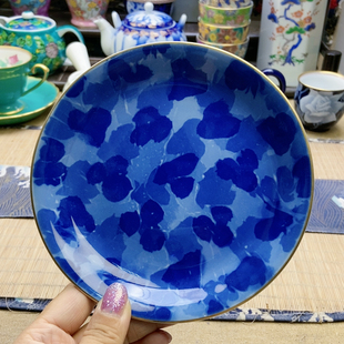 直径15.4 深川蓝釉甜品盘 微窑点 高品 超级福利
