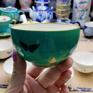 香兰社绿釉蝴蝶茶碗 福利出 微微氧化 高品 大漏