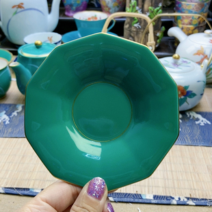 福利!稀有款!高品!香兰社绿釉十角杯垫 特价