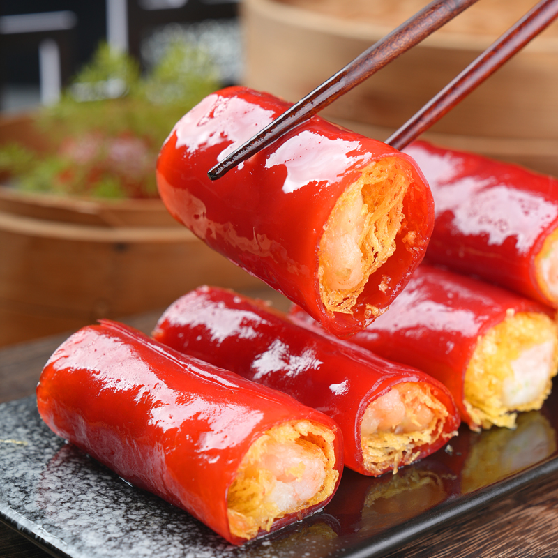 广式酒楼早茶红米肠红色米肠粉皮